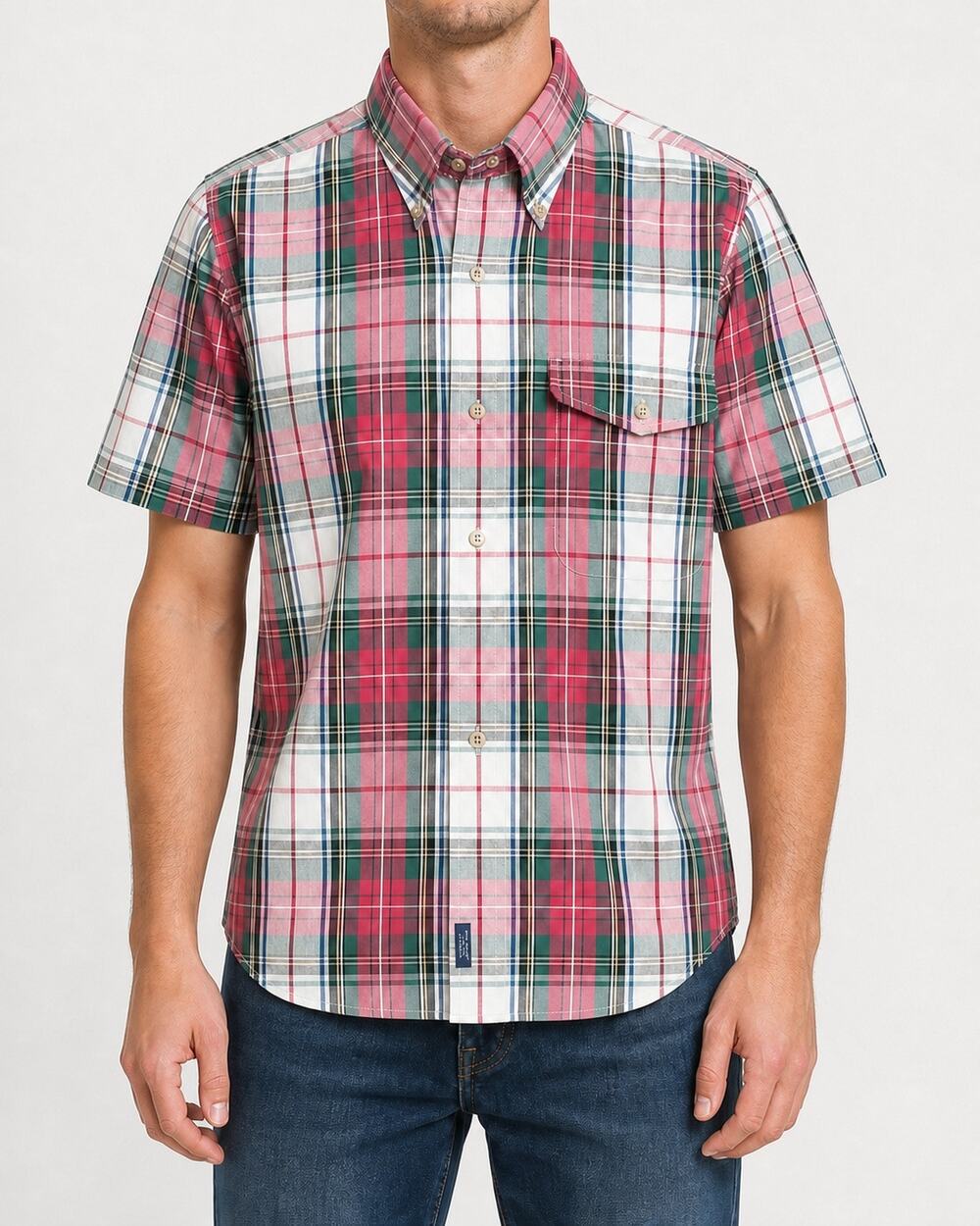 Vintage Gant Shirt Mens Medium Pink White Foxhunt Plaid Short Sleeve Button-Down
